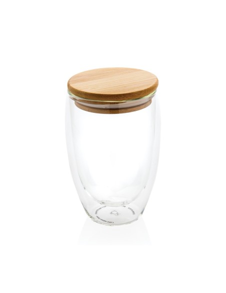 Vidrio de borosilicato de doble pared con tapa de bambú 350m