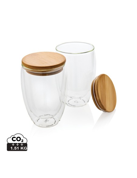 Vidrio de borosilicato de doble pared y tapa bambú 350ml
