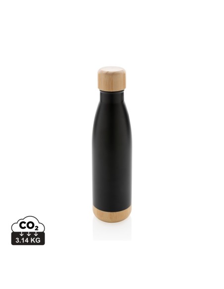 Botella acero inoxidable al vacío con tapa y fondo de bambú