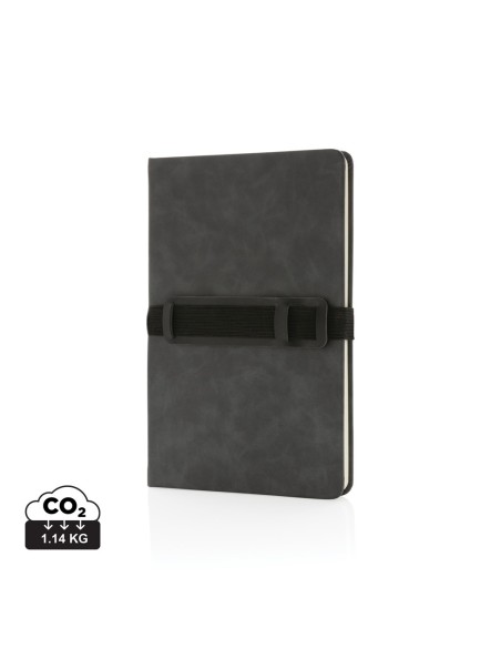 Cuaderno A5 de PU de tapa dura con soporte para teléfono