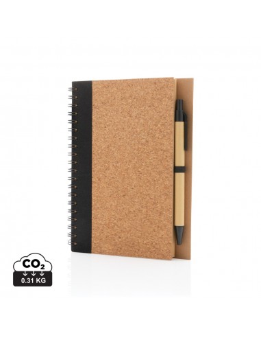 Cuaderno espiral de corcho con bolígrafo