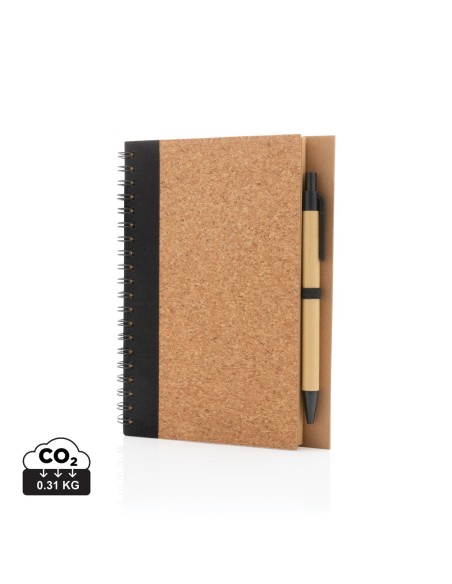 Cuaderno espiral de corcho con bolígrafo