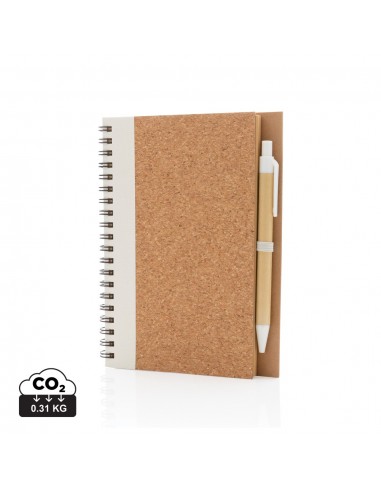 Cuaderno espiral de corcho con bolígrafo