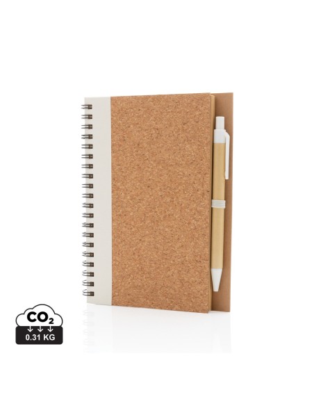 Cuaderno espiral de corcho con bolígrafo