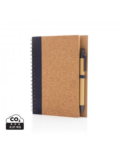 Cuaderno espiral de corcho con bolígrafo