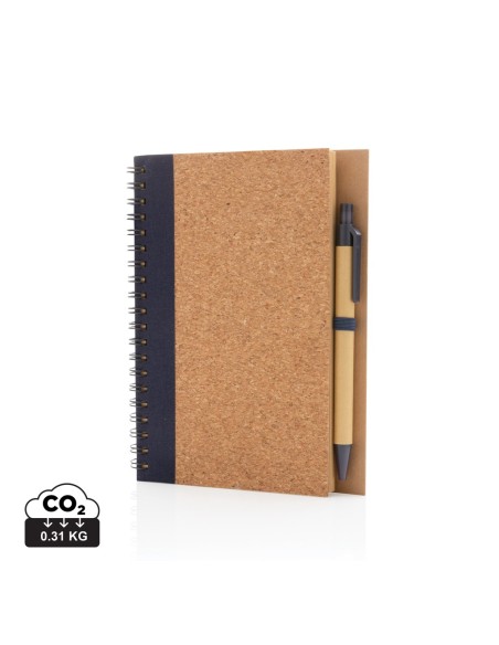 Cuaderno espiral de corcho con bolígrafo