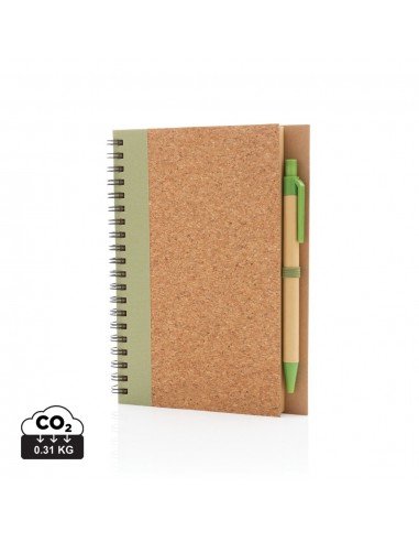 Cuaderno espiral de corcho con bolígrafo