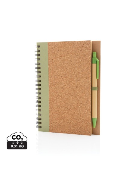 Cuaderno espiral de corcho con bolígrafo