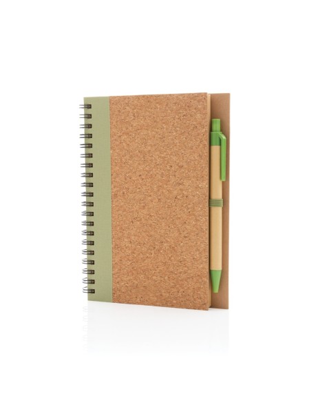 Cuaderno espiral de corcho con bolígrafo